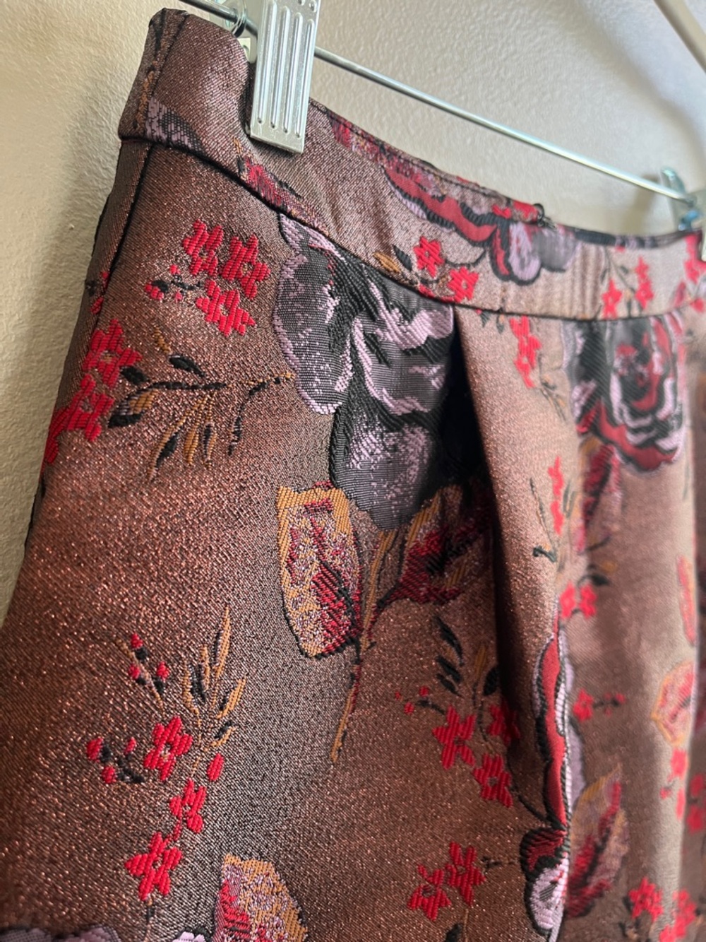 Cath Kidston Jacquard Rose Print A line Skirt in red purple brown size 8 - Picture 4 of 14
